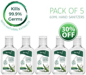Sovi Cares Antibacterial Hand Sanitizer 60ml - Pack of 5